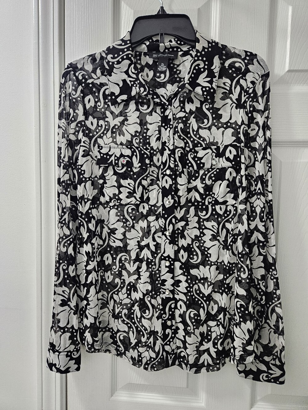 INC International Concepts Black and White Floral Button-Down Shirt XL